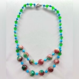 Colorful Multi-Strand Beaded Necklace 18.5” Toggle Clasp Statement